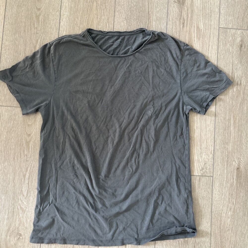 AllSaints Digit Lightweight Gray Short Sleeve Gothic Rolled CollarTShirt Medium